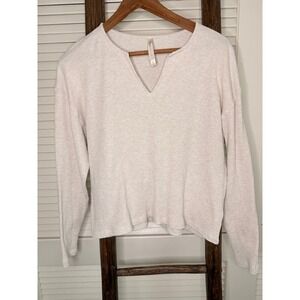 Aritzia The Group Babaton Cream Waffle Knit V Neck Long Sleeve Top XS
